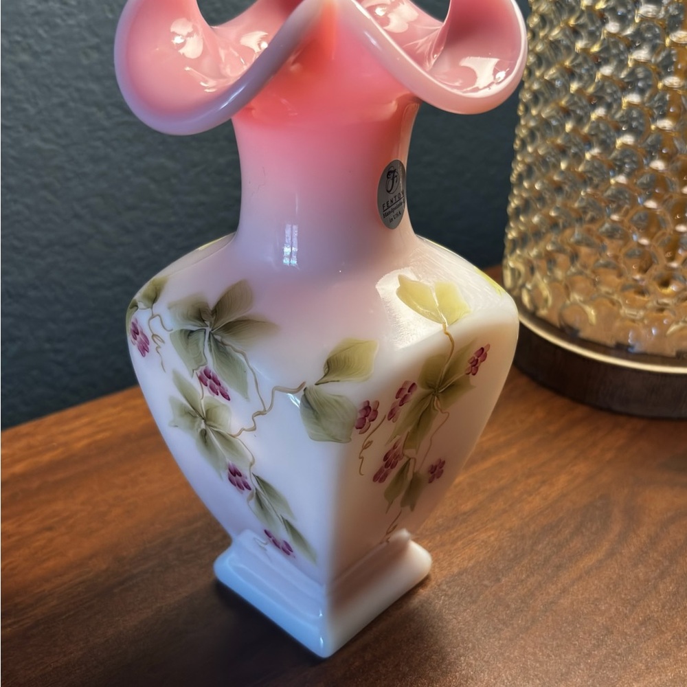 Fenton Rosalene Handpainted Glass Vase